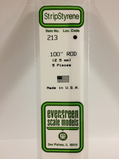 Evergreen White Polystyrene Rod 0.100 x 14" / 2.5mm x 36cm (5)