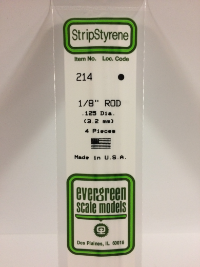 Evergreen White Polystyrene Rod 0.125 x 14" / 3.2mm x 36cm (4)