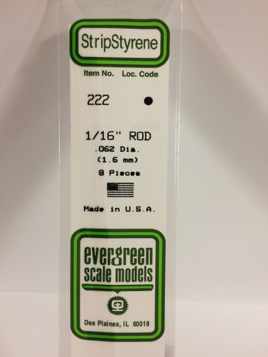 Evergreen White Polystyrene Rod 0.062 x 14" / 1.6mm x 36cm (8)