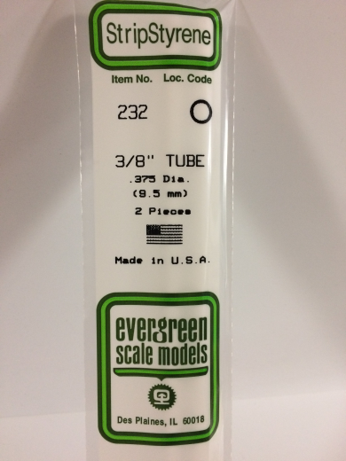 Evergreen White Polystyrene Tube 0.375 x 14" / 9.5mm x 36cm (2)