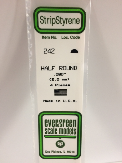 Evergreen White Polystyrene Half Round 0.080 x 14" / 2mm x 36cm (4)