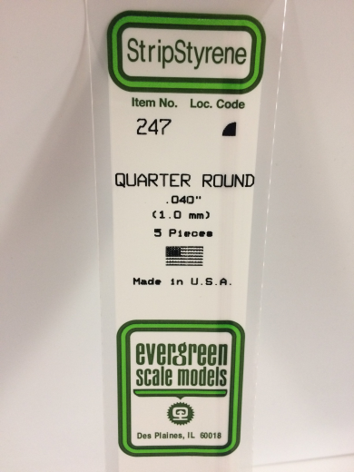 Evergreen White Polystyrene Quarter Round 0.040 x 14" / 1mm x 36cm (5)