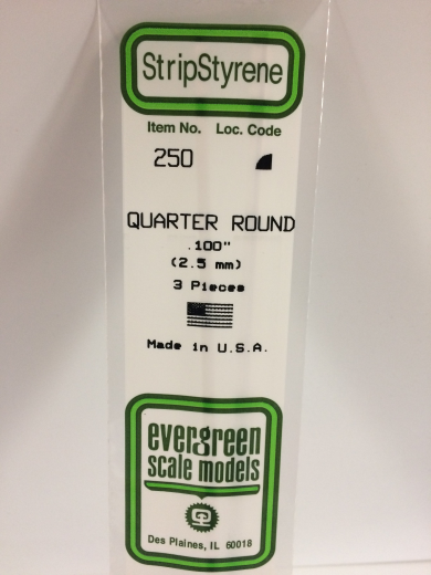 Evergreen White Polystyrene Quarter Round 0.100 x 14" / 2.5mm x 36cm (3)