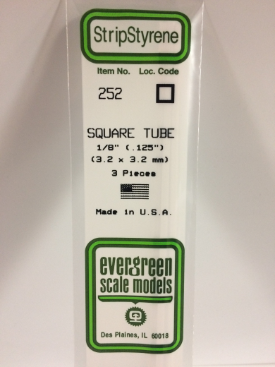 Evergreen White Polystyrene Square Tube 0.125 x 14" / 3.2mm x 36cm (3)