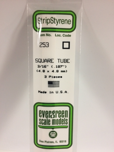 Evergreen White Polystyrene Square Tube 0.188 x 14" / 4.8mm x 36cm (3)