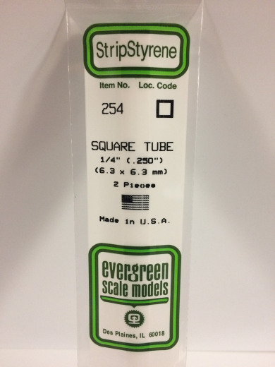 Evergreen White Polystyrene Square Tube 0.250 x 14" / 6.4mm x 36cm (2)