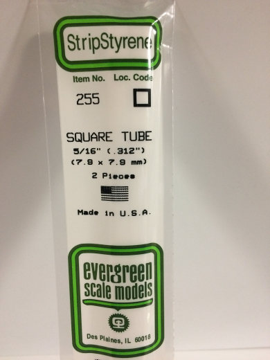 Evergreen White Polystyrene Square Tube 0.312 x 14" / 7.9mm x 36cm (2)