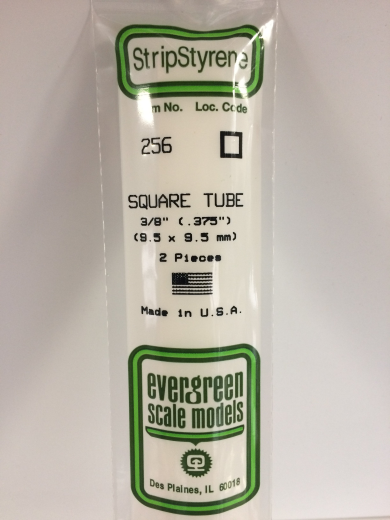 Evergreen White Polystyrene Square Tube 0.375 x 14" / 9.5mm x 36cm (2)