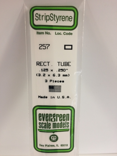 Evergreen White Polystyrene Rectangular Tube 0.125 x 0.250 x 14" / 3.2mm x 6.4mm x 36cm (3)