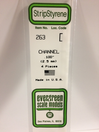 Evergreen White Polystyrene Channel 0.100 x 14" / 2.5mm x 36cm (4)