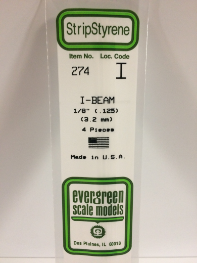 Evergreen White Polystyrene I-Beam 0.125 x 14" / 3.2mm x 36cm (4)