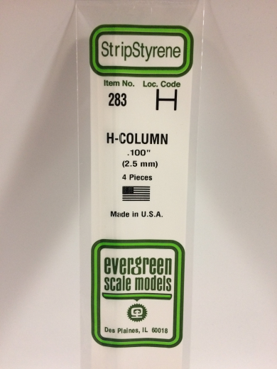 Evergreen White Polystyrene H-Column 0.100 x 14" / 2.5mm x 36cm (4)