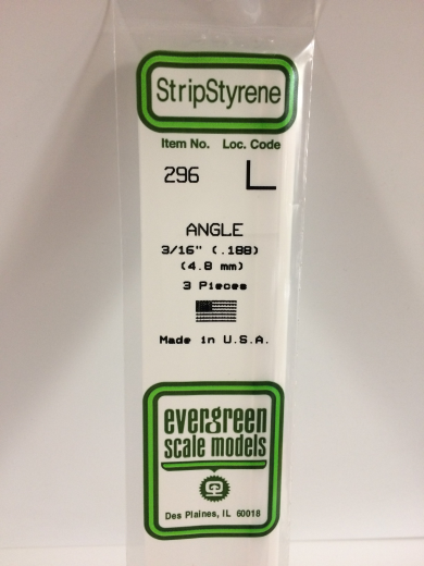 Evergreen White Polystyrene Angle 0.188 x 14" / 4.8mm x 36cm (3)