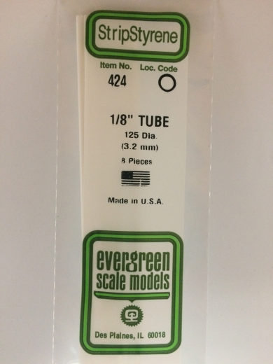 Evergreen White Polystyrene Round Tube 0.125 x 24" / 3.2mm x 61cm (8)