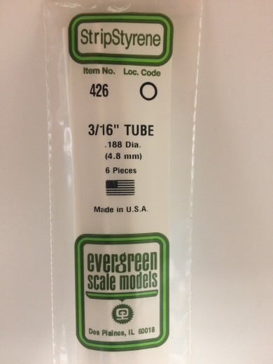 Evergreen White Polystyrene Round Tube 0.188 x 24" / 4.8mm x 61cm (6)