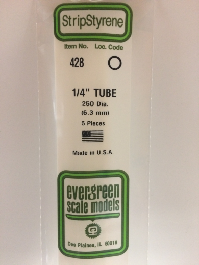 Evergreen White Polystyrene Round Tube 0.250 x 24" / 6.4mm x 61cm (5)