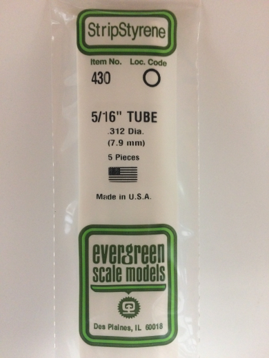 Evergreen White Polystyrene Round Tube 0.312 x 24" / 7.9mm x 61cm (5)