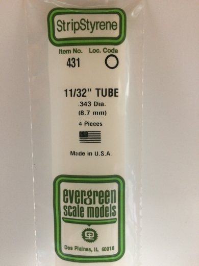 Evergreen White Polystyrene Round Tube 0.344 x 24" / 8.7mm x 61cm (4)