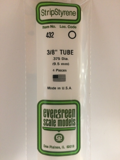 Evergreen White Polystyrene Round Tube 0.375 x 24" / 9.5mm x 61cm (4)