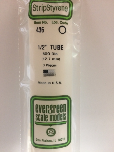 Evergreen White Polystyrene Round Tube 0.500 x 24" / 12.7mm x 61cm (3)