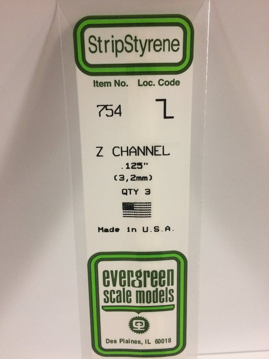 Evergreen White Polystyrene Z Channel .125 x .065 x 14" / 3.2mm x 1.7mm x 36cm (3)