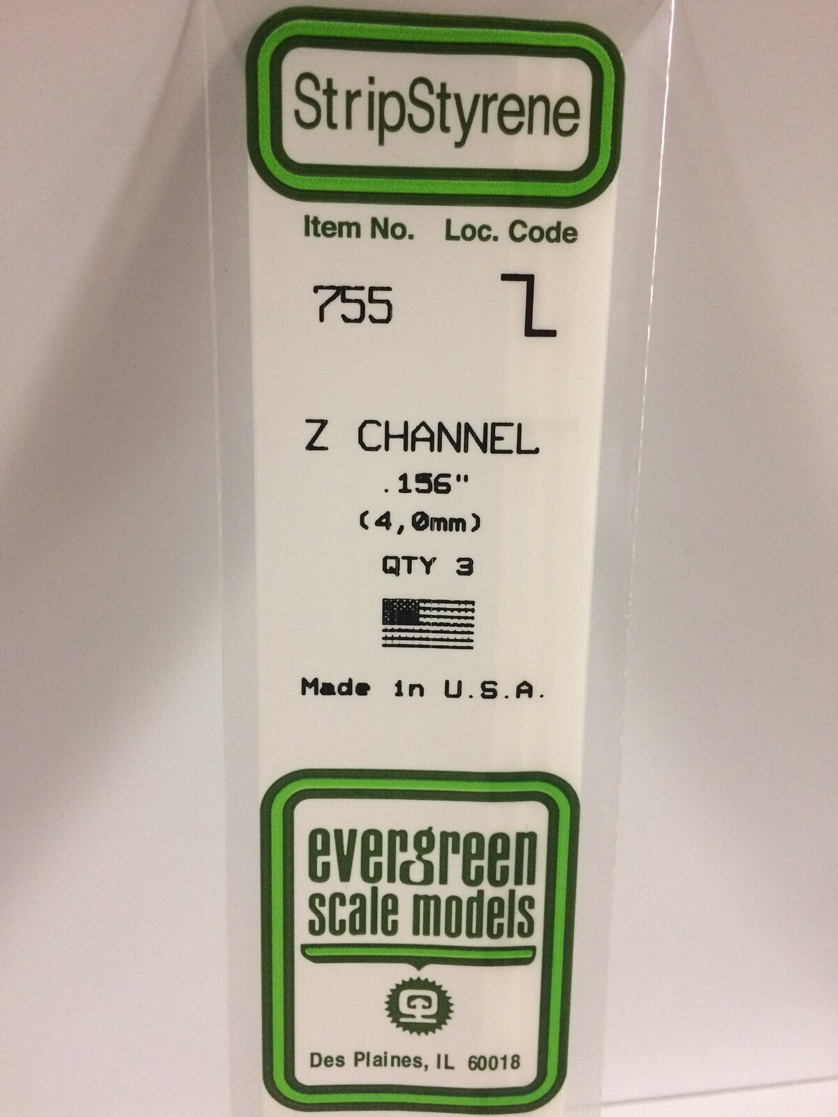 Evergreen White Polystyrene Z Channel .156 x .078 x 14" / 4mm x 2mm x 36cm (3)