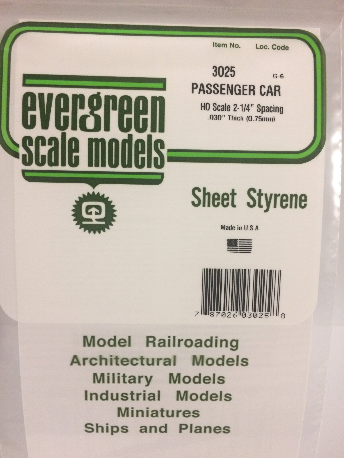 Evergreen White Polystyrene HO-Scale Siding 0.020 x 6 x 12" / 0.51mm x 15cm x 30cm (1)