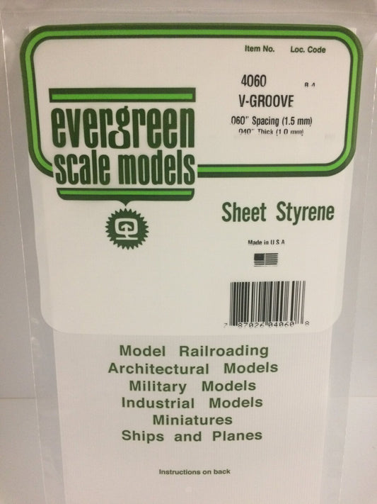 Evergreen White Polystyrene V-Groove Siding Sheet 0.060 x 6 x 12" / 1.5mm x 15cm x 30cm (1)