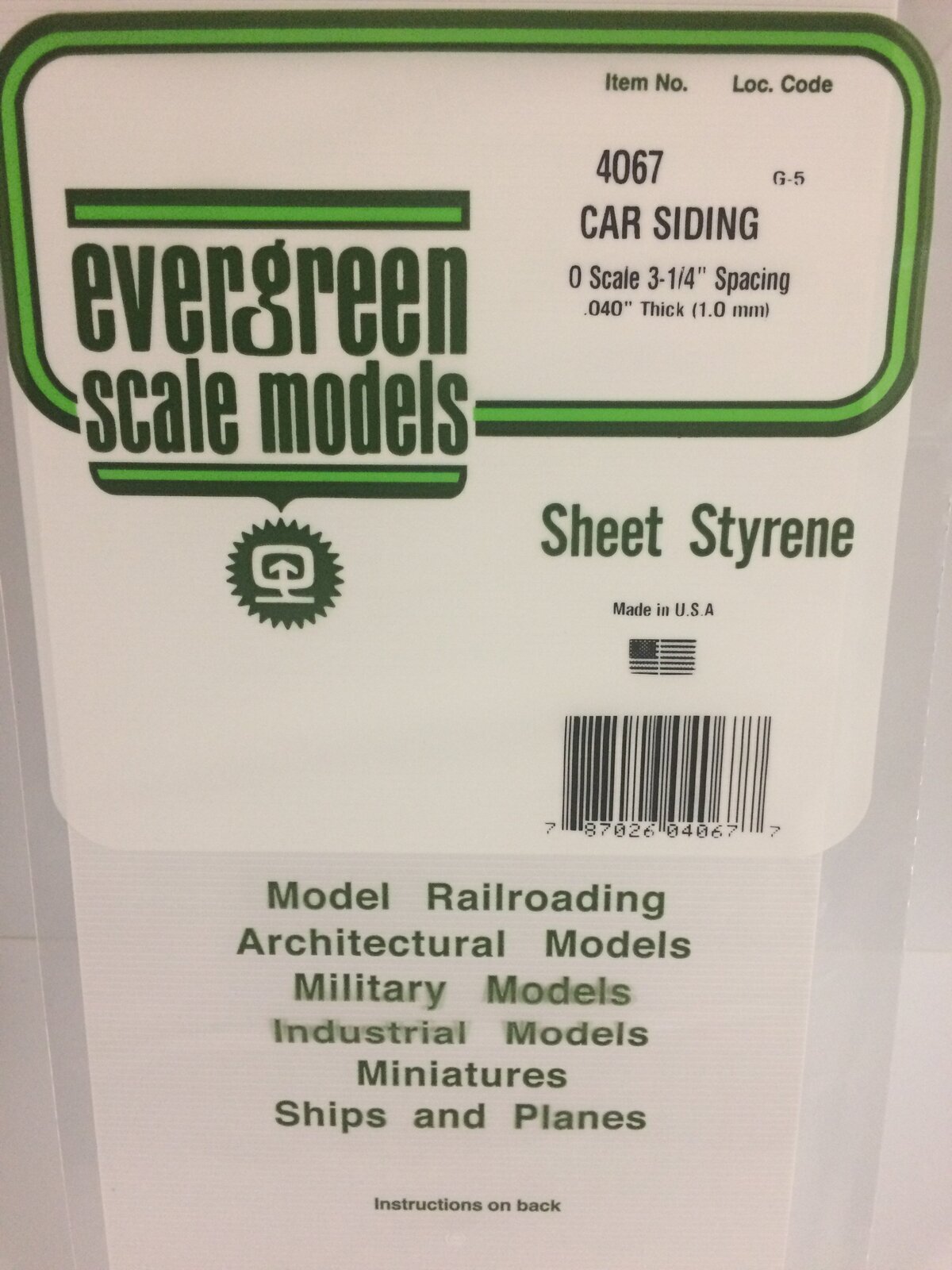 Evergreen White Polystyrene O-Scale Car Siding Sheet 0.040 x 6 x 12" / 1mm x 15cm x 30cm (1)