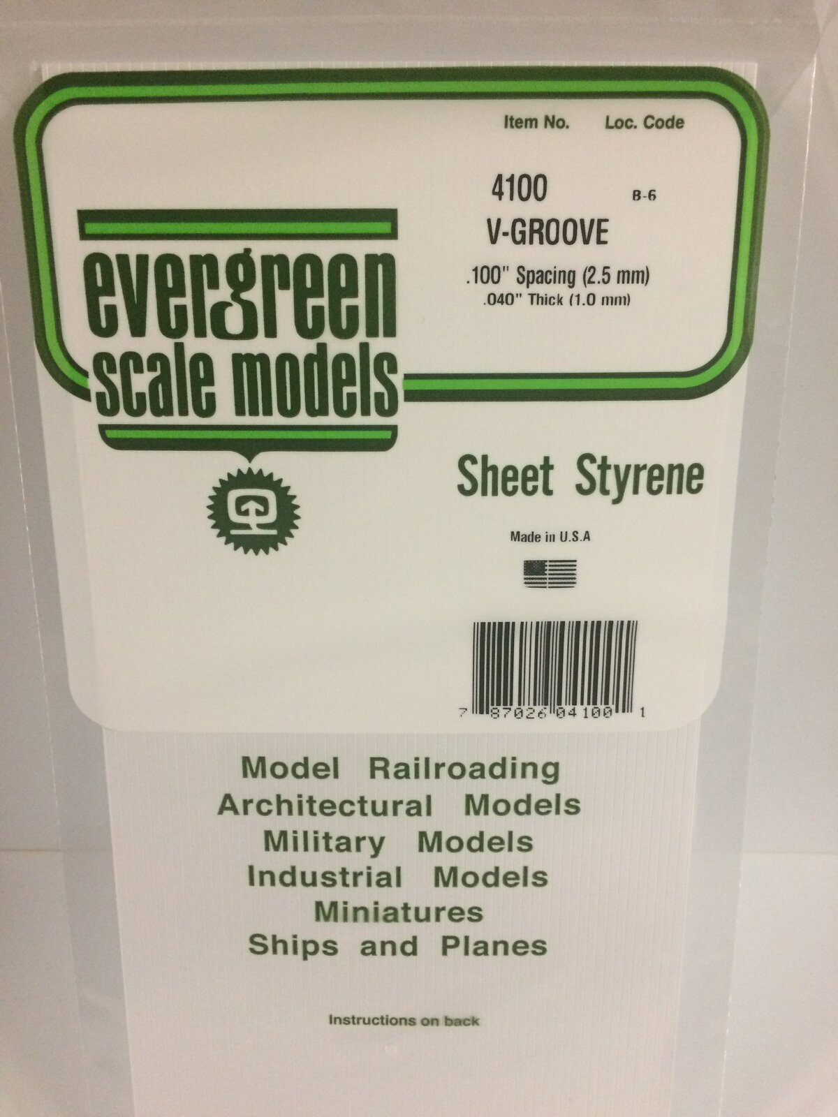 Evergreen White Polystyrene V-Groove Siding Sheet 0.100 x 6 x 12" / 2.5mm x 15cm x 30cm (1)