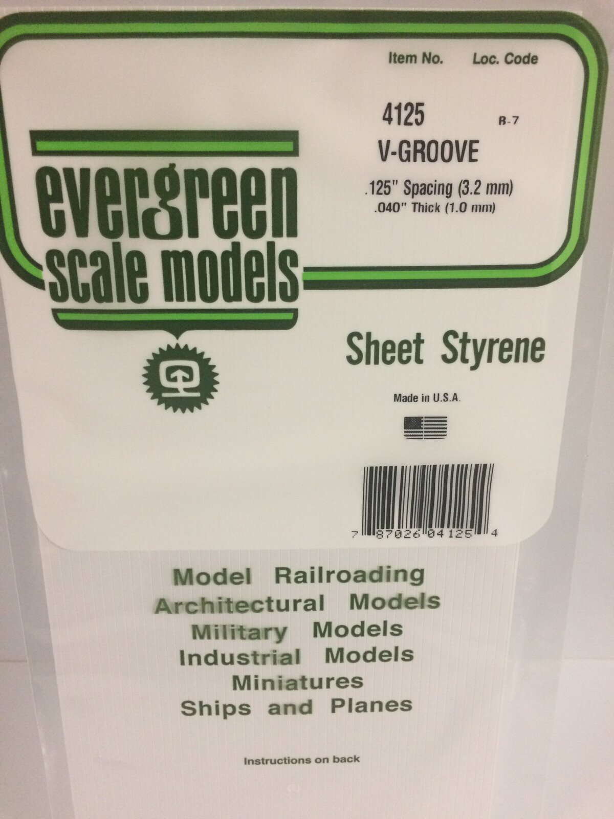 Evergreen White Polystyrene V-Groove Siding Sheet 0.125 x 6 x 12" / 3.2mm x 15cm x 30cm (1)