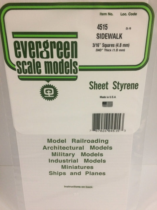 Evergreen White Polystyrene Sidewalk Sheet 0.188 x 6 x 12" / 4.8mm x 15cm x 30cm (1)