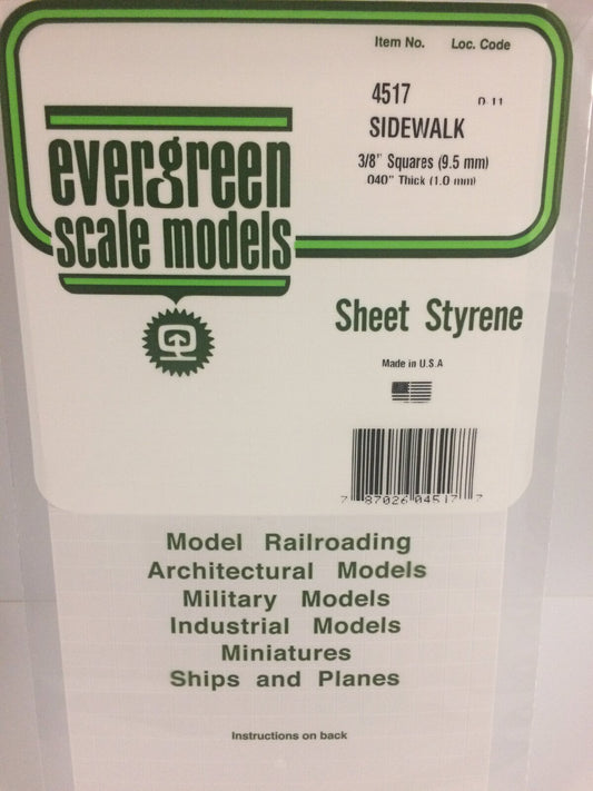 Evergreen White Polystyrene Sidewalk Sheet 0.375 x 6 x 12" / 9.5mm x 15cm x 30cm (1)