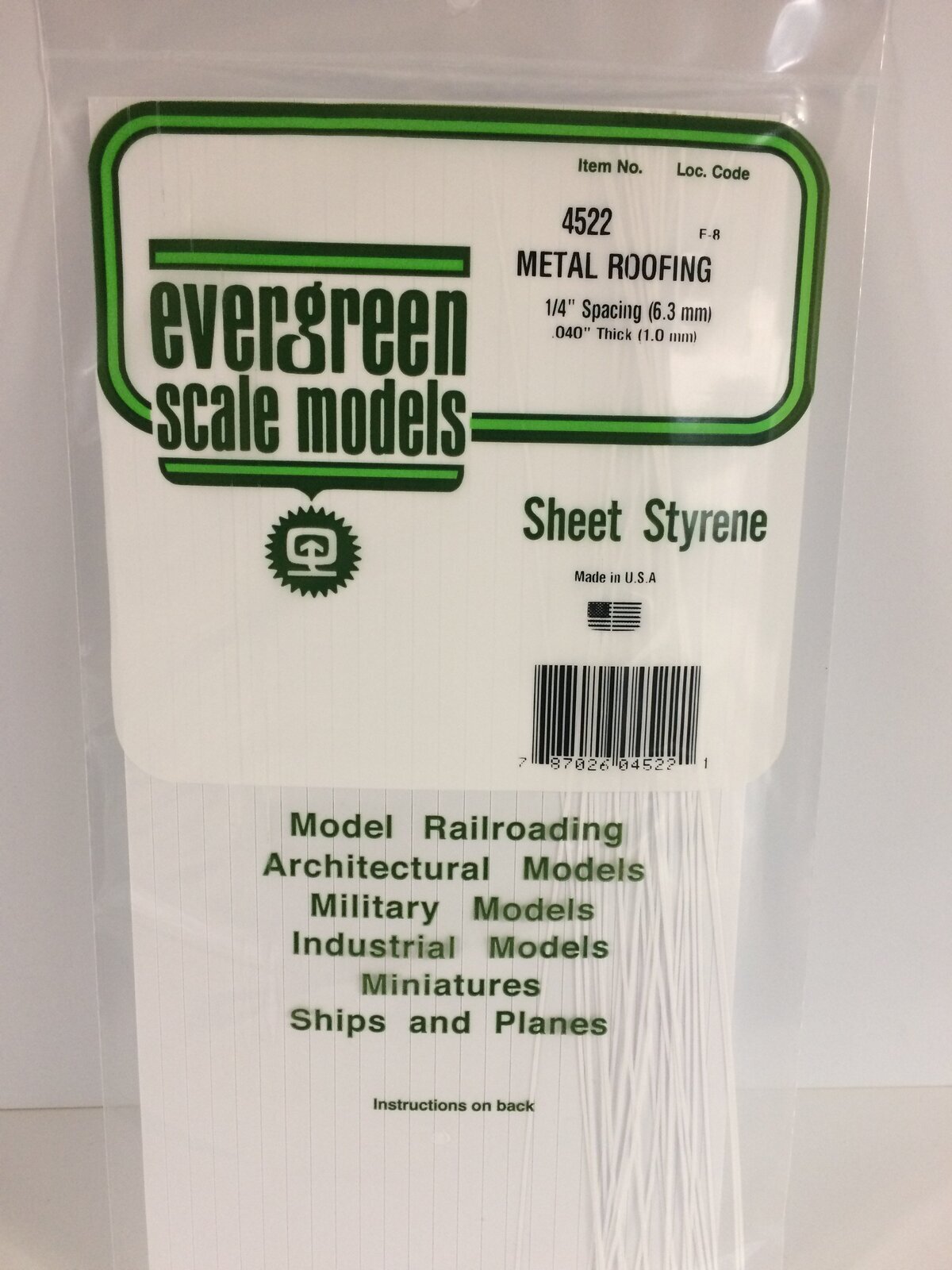 Evergreen White Polystyrene Seam Roof Sheet 0.250 x 6 x 12" / 6.4mm x 15cm x 30cm (1)