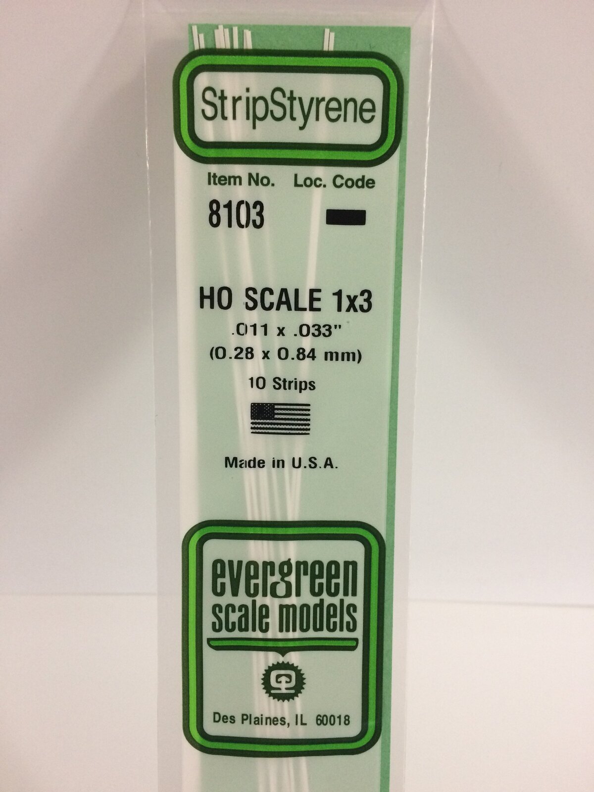 Evergreen White Polystyrene HO Scale Strip 0.011 x 0.034 x 14" (10)