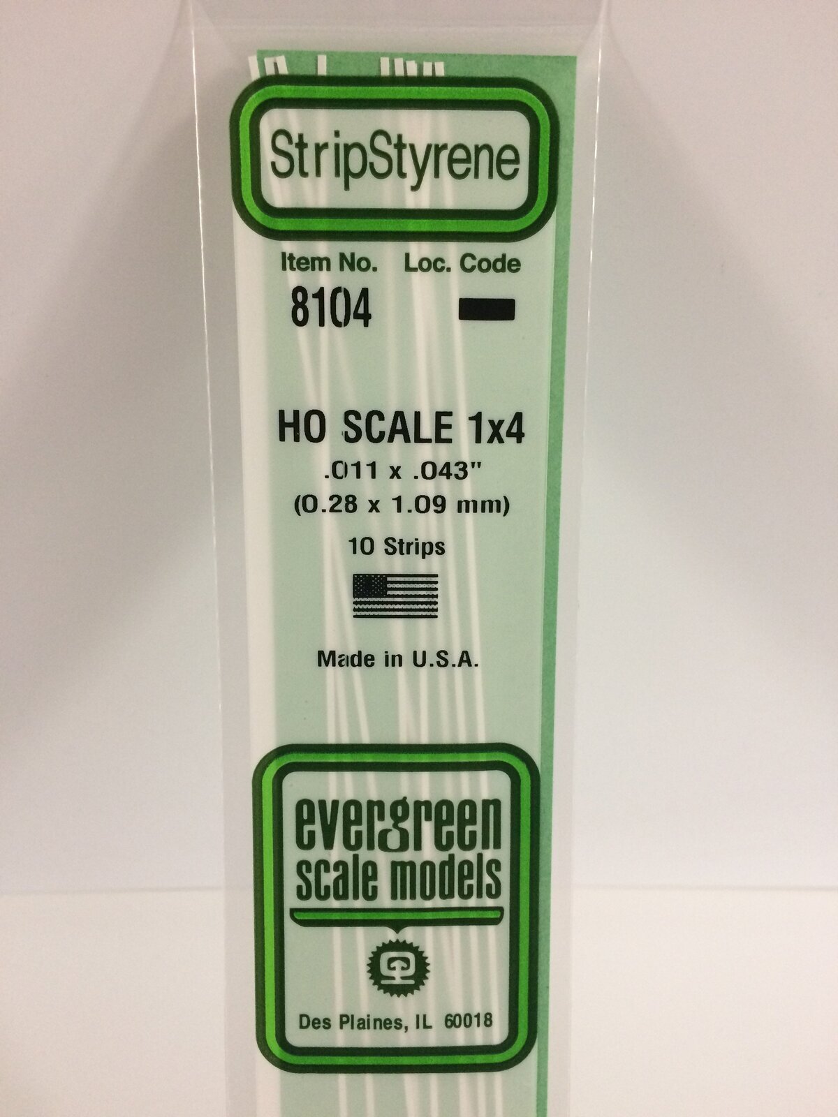 Evergreen White Polystyrene HO Scale Strip 0.011 x 0.046 x 14" (10)