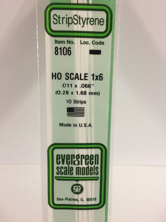 Evergreen White Polystyrene HO Scale Strip 0.011 x 0.069 x 14" (10)