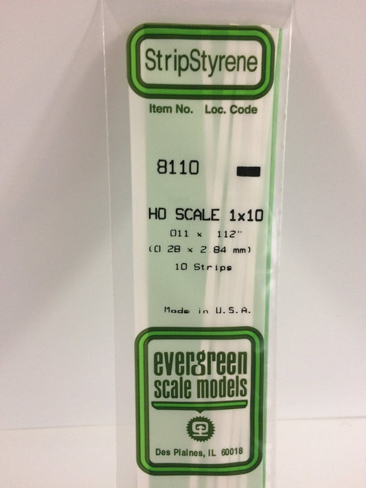 Evergreen White Polystyrene HO Scale Strip 0.011 x 0.115 x 14" (10)