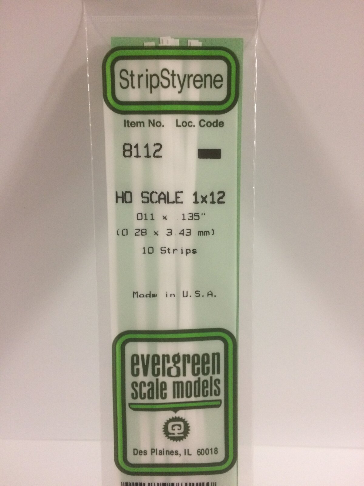 Evergreen White Polystyrene HO Scale Strip 0.011 x 0.138 x 14" (10)