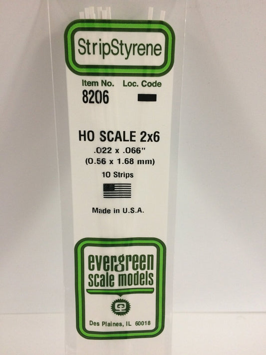 Evergreen White Polystyrene HO Scale Strip 0.023 x 0.069 x 14" (10)