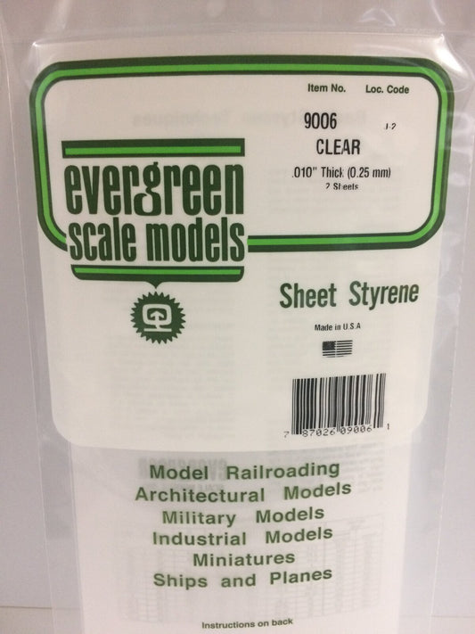 Evergreen Clear Polystyrene Sheet 0.010 x 6 x 12" / 0.25mm x 15cm x 30cm (2)