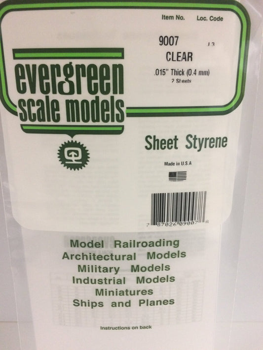 Evergreen Clear Polystyrene Sheet 0.015 x 6 x 12" / 0.38mm x 15cm x 30cm (2)