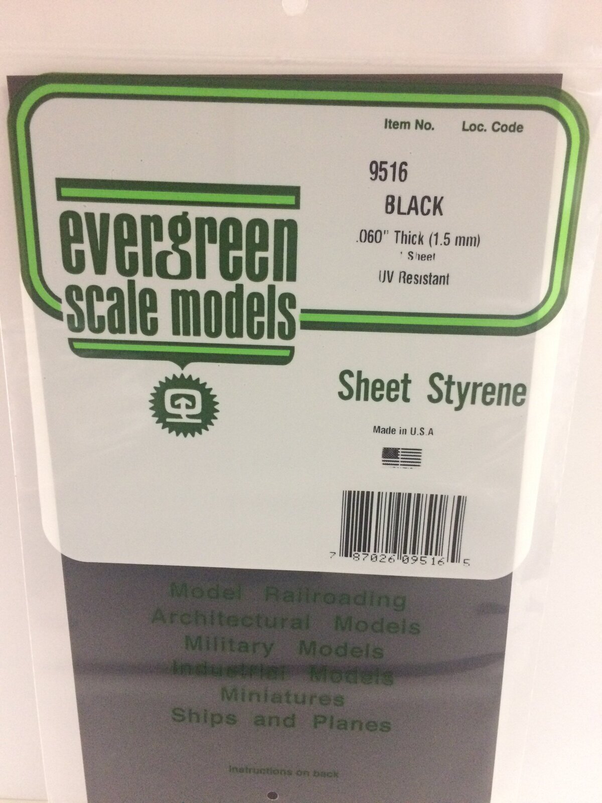 Evergreen Black Polystyrene Sheet 0.060 x 6 x 12" / 1.5mm x 15cm x 30cm (1)