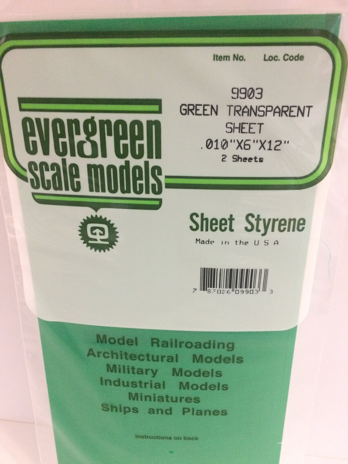 Evergreen Transparent Green Polystyrene Sheet 0.010 x 6 x 12" / 0.25mm x 15cm x 30cm (2)