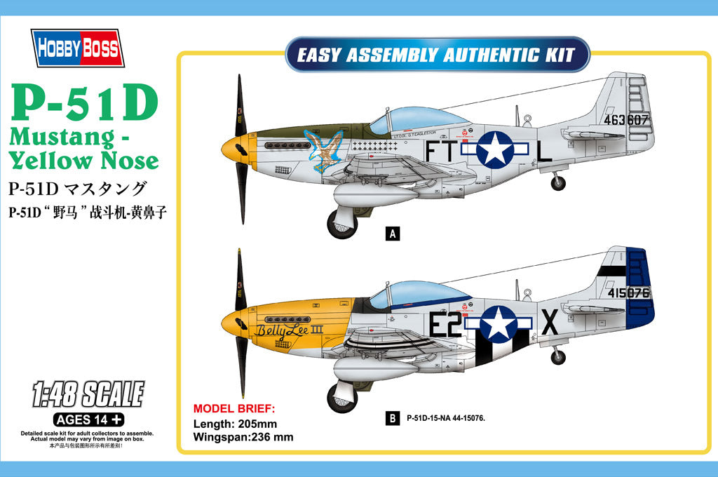 HobbyBoss 1/48 P-51D Mustang - Yellow Nose Plastic Model Kit