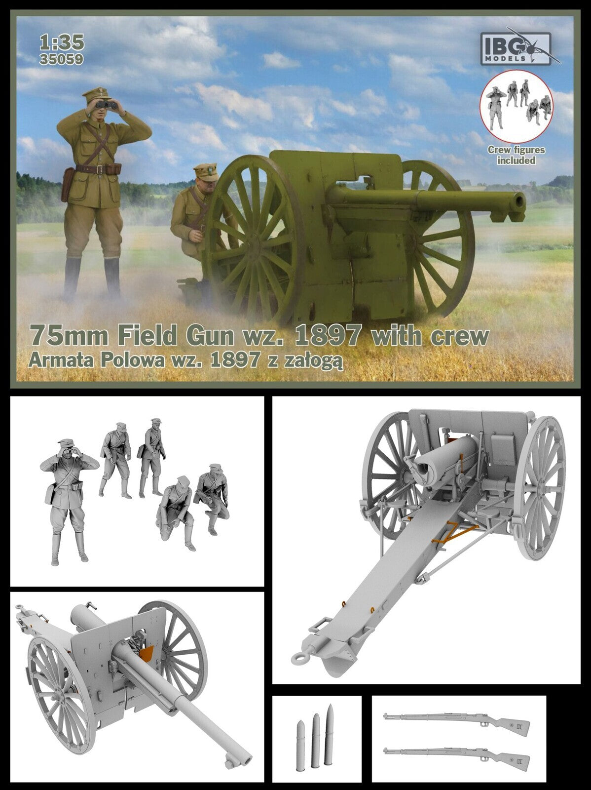 IBG 1/35 75mm Field Gun wz. 1897 with Polish Artillerymen figures Plastic Model Kit