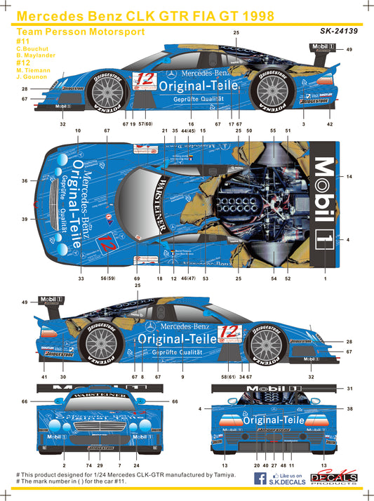 S.K. Decals 1:24 Mercedes Benz CLK GTR FIA GT 1998 Team Persson Motorsport Decal Set