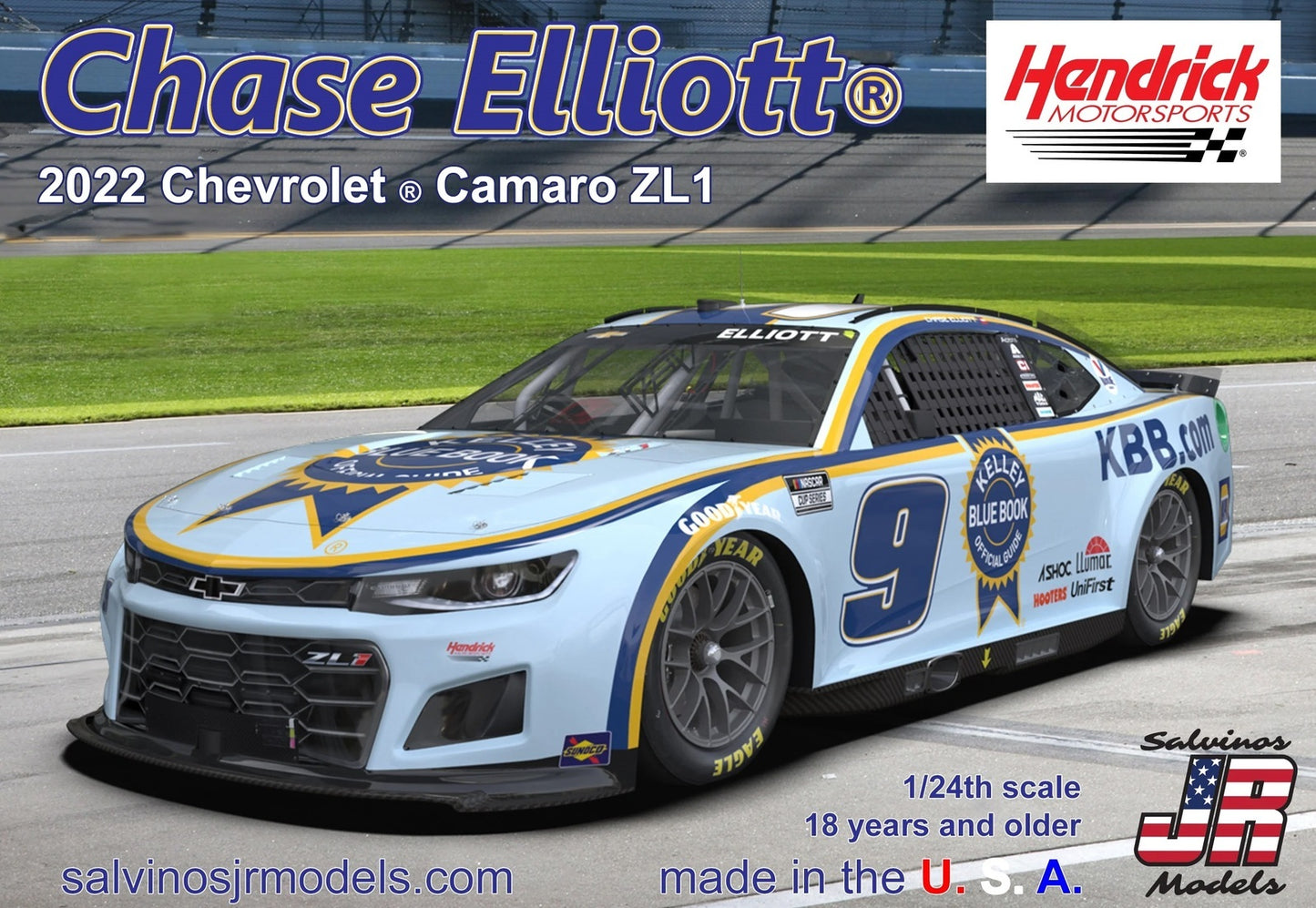 Salvinos J R  1/24 Chase Elliot No.9 Kelly Blue Book 2022 Next Gen Chevrolet Camaro Hendrick Motorsports