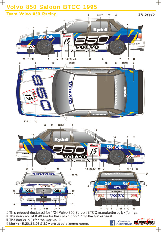 S.K. Decals 1:24 Volvo 850 Saloon BTCC 1995 Decal Set