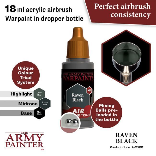 The Army Painter Warpaints Air: Raven Black - 18ml Acrylic Paint